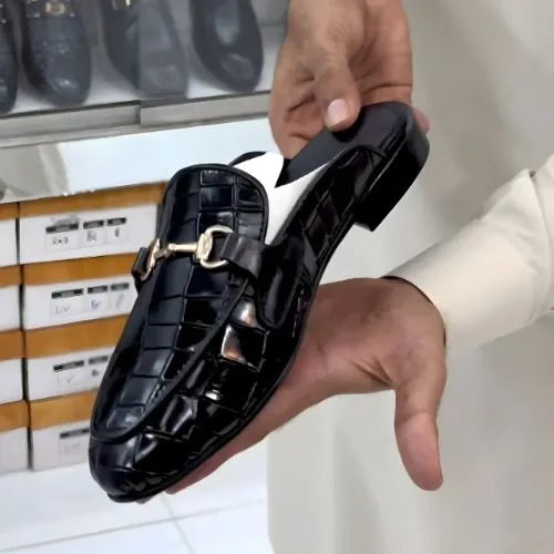 Premium Black Crocodile Leather Loafer | Half Slip-On Luxury Shoe for Men