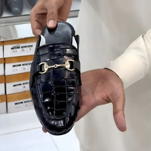Premium Black Crocodile Leather Loafer | Half Slip-On Luxury Shoe for Men
