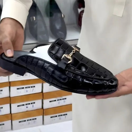 Premium Black Crocodile Leather Loafer | Half Slip-On Luxury Shoe for Men