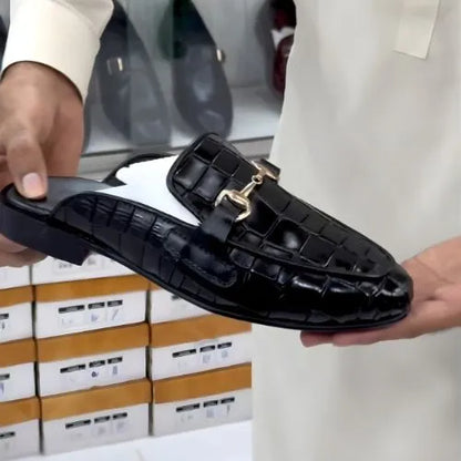 Premium Black Crocodile Leather Loafer | Half Slip-On Luxury Shoe for Men