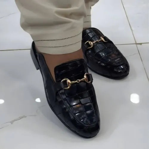 Premium Black Crocodile Leather Loafer | Half Slip-On Luxury Shoe for Men